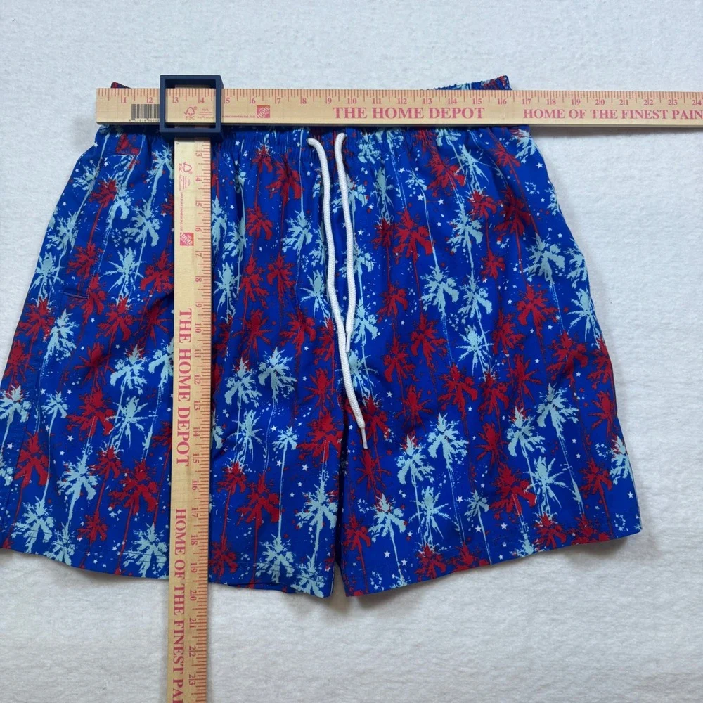 Southern Proper Mens XL Swim Trunks Blue Red‎ Palm Tree Board Shorts 4th of July